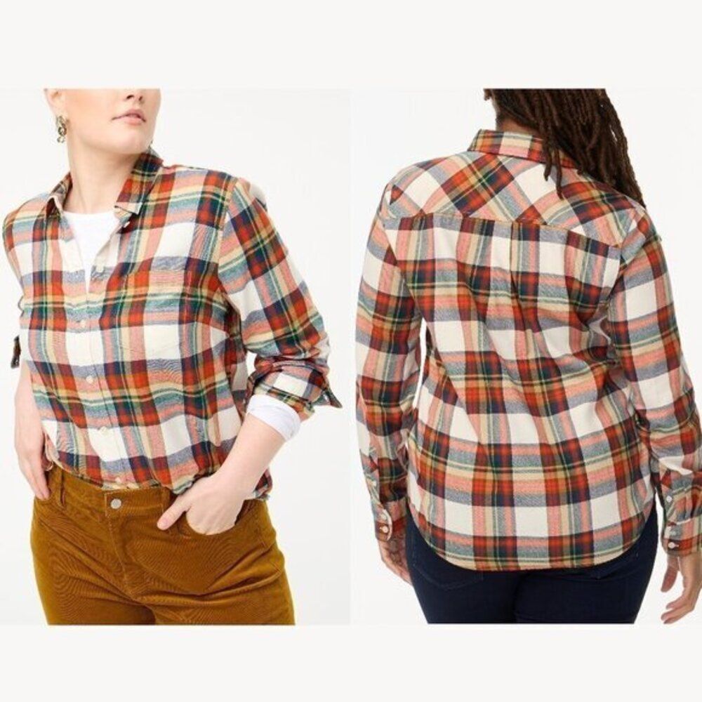 J Crew Women's‎ Plus Size Plaid Flannel Cotton Button Front Shirt